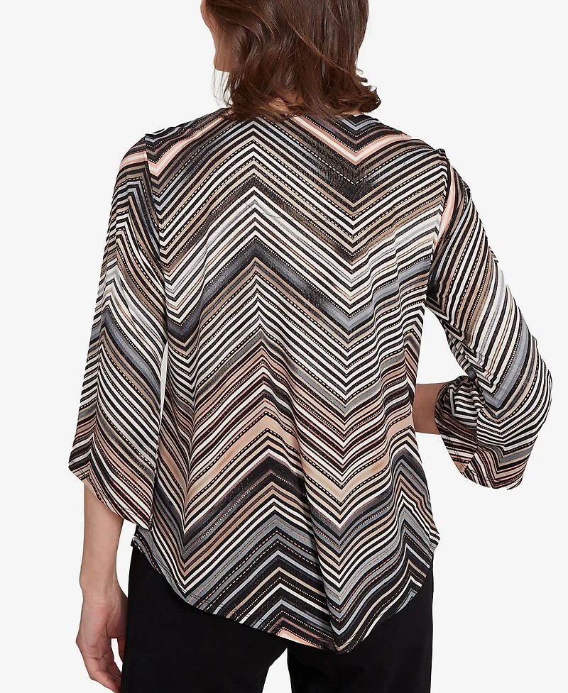 Alfred Dunner Women's Classic Chevron Stripe Top with Necklace