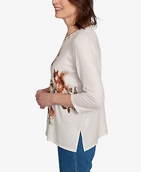 Alfred Dunner Women's Classic Floral Squirrel Harvest Top