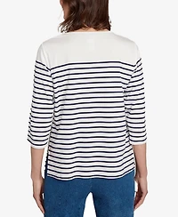 Alfred Dunner Women's Classic Sunflower Striped Crew Neck Top