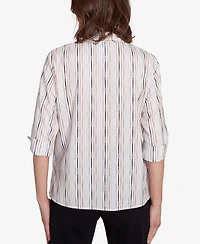 Alfred Dunner Women's Classic Mitered Textured Stripe Button Front Top
