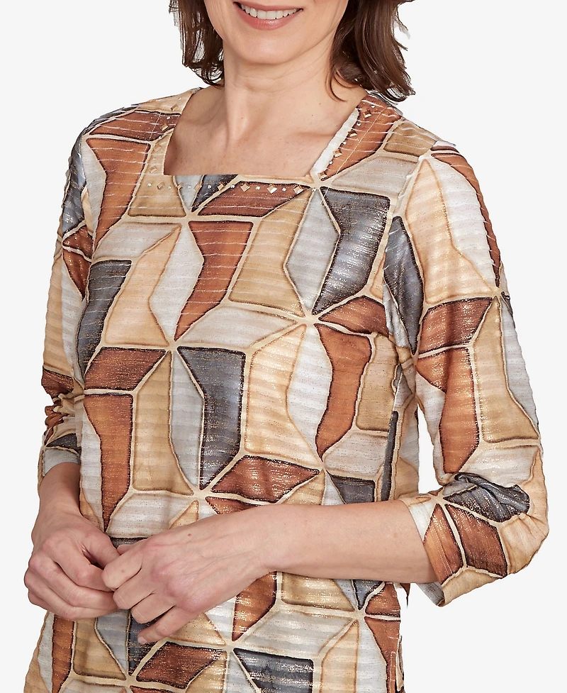 Alfred Dunner Women's Classic Stained Glass Square Neck Top