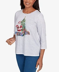 Alfred Dunner Women's Classic Santa and Tree Print Top