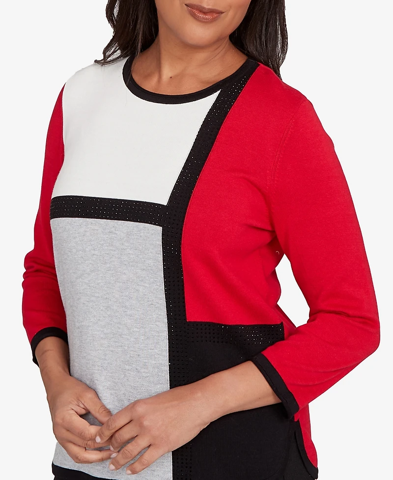 Alfred Dunner Women's Classic Color Block Long Sleeve Sweater