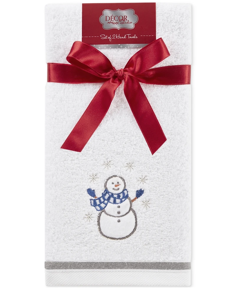 Decor Studio Holiday Snowman Turkish Cotton 2-Pc. Hand Towel Set, 16" x 28"