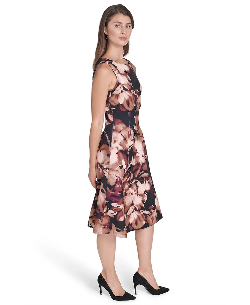 Halston Women's Printed Tucked Scuba Dress