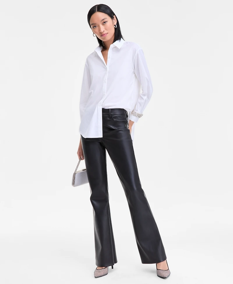 I.n.c. International Concepts Women's Embellished-Cuff Relaxed Shirt, Macy's Exclusive