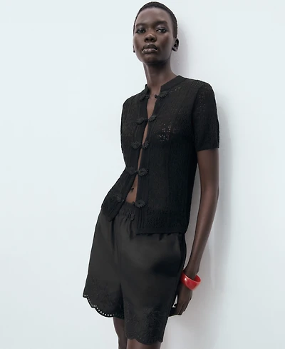 Mango Women's Crochet Toggle Button Cardigan