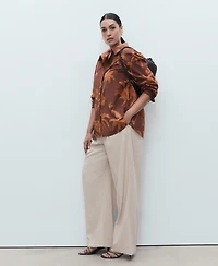Mango Women's Palm Print Cotton Shirt