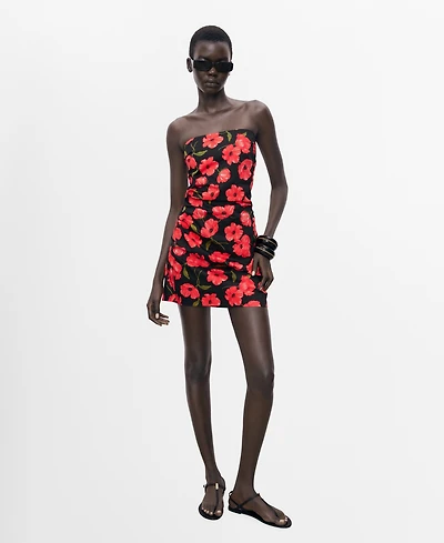 Mango Women's Strapless Floral Dress