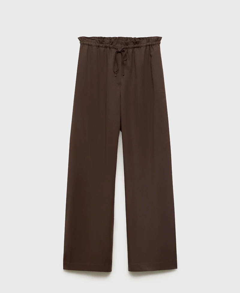 Mango Women's Lyocell Wide Leg Tie Pants