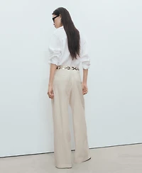 Mango Women's Striped Wide Leg Cotton Pants