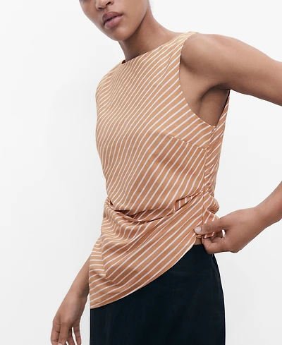 Mango Women's Asymmetrical Striped Cotton Top