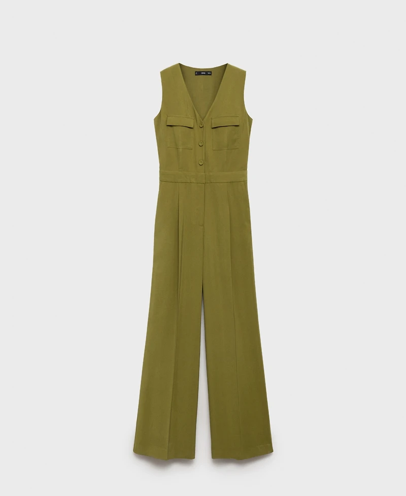 Mango Women's Long Chest-Pocket Jumpsuit