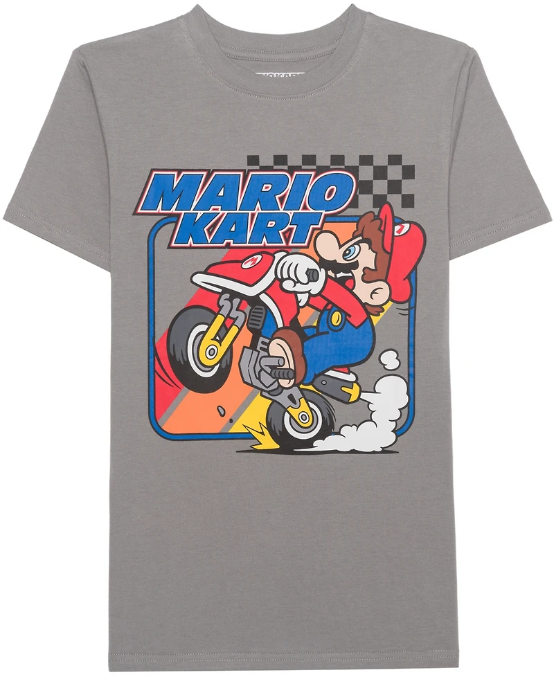 Mario Bros. Big Boys Checkered Striped Short Sleeve T-Shirt