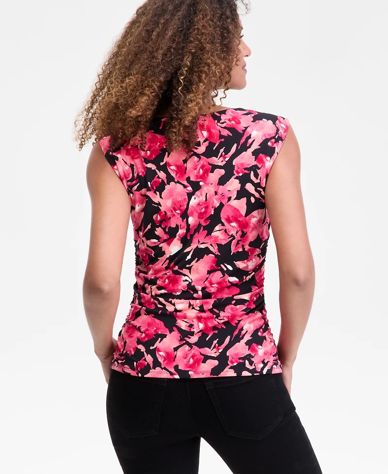 I.n.c. International Concepts Women's Pleated-Shoulder Sleeveless Ruched Top, Macy's Exclusive