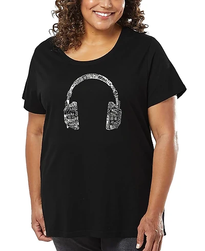 La Pop Art Plus Headphones Languages Word T-Shirt