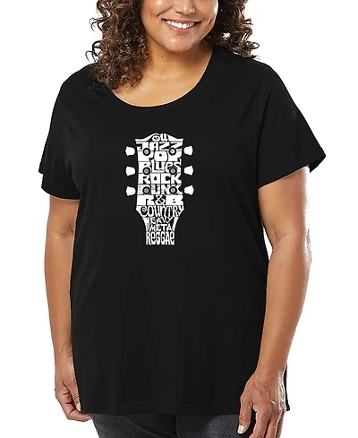 La Pop Art Plus Guitar Head Music Genres Word T-Shirt