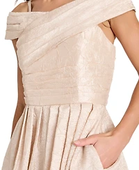 Tahari Asl Women's Crushed Taffeta Off-The-Shoulder Midi Dress