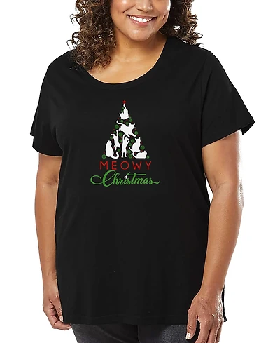 La Pop Art Plus Meowy Christmas Tree Word T-Shirt