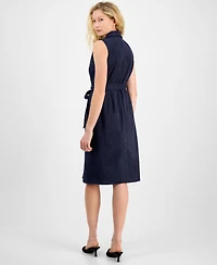 julia jordan Women's Faux-Suede Sash-Belt Notch-Lapel Dress