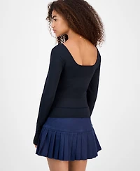 Madden Girl Juniors' Square-Neck Long-Sleeve Fitted Top