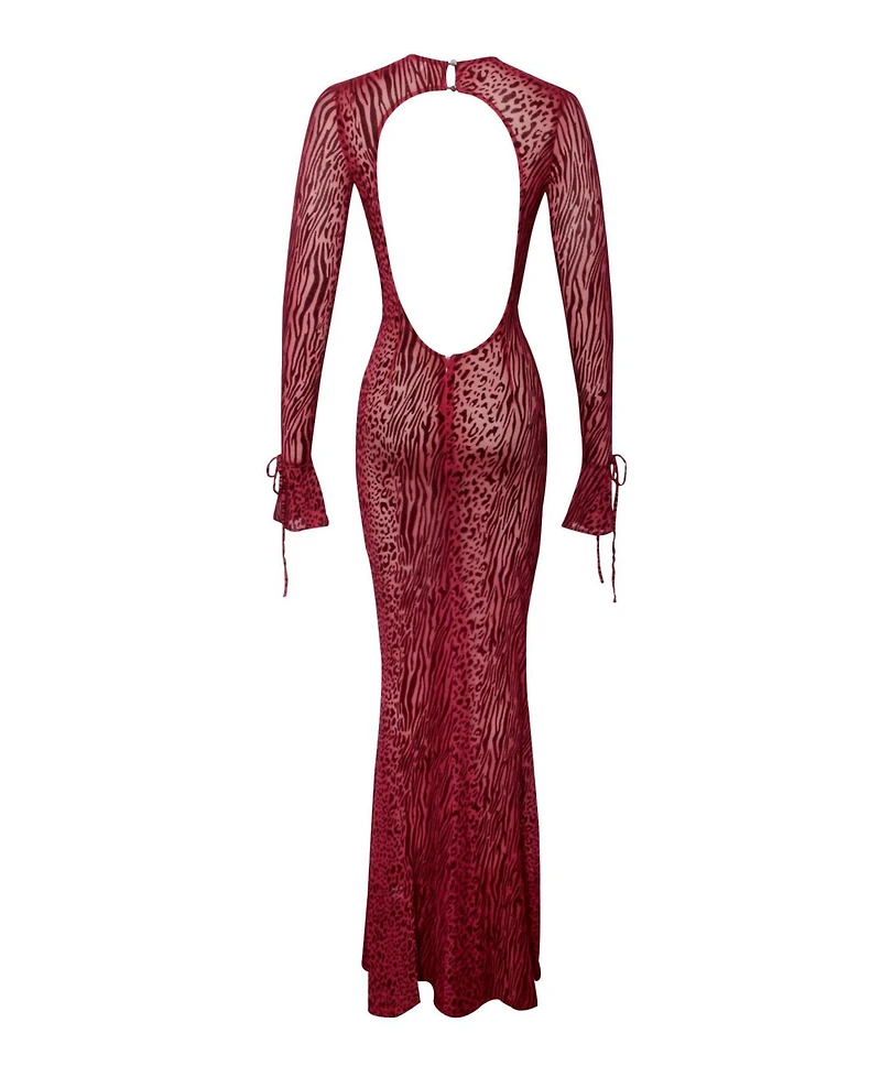 Miss Circle Women Waylynn Burnout Velvet Detail Mesh Backless Maxi Dress
