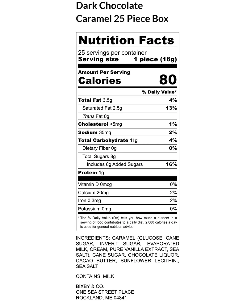 Bixby Chocolate Milk & Dark Chocolate Sea Salted Caramels, 25 Pieces