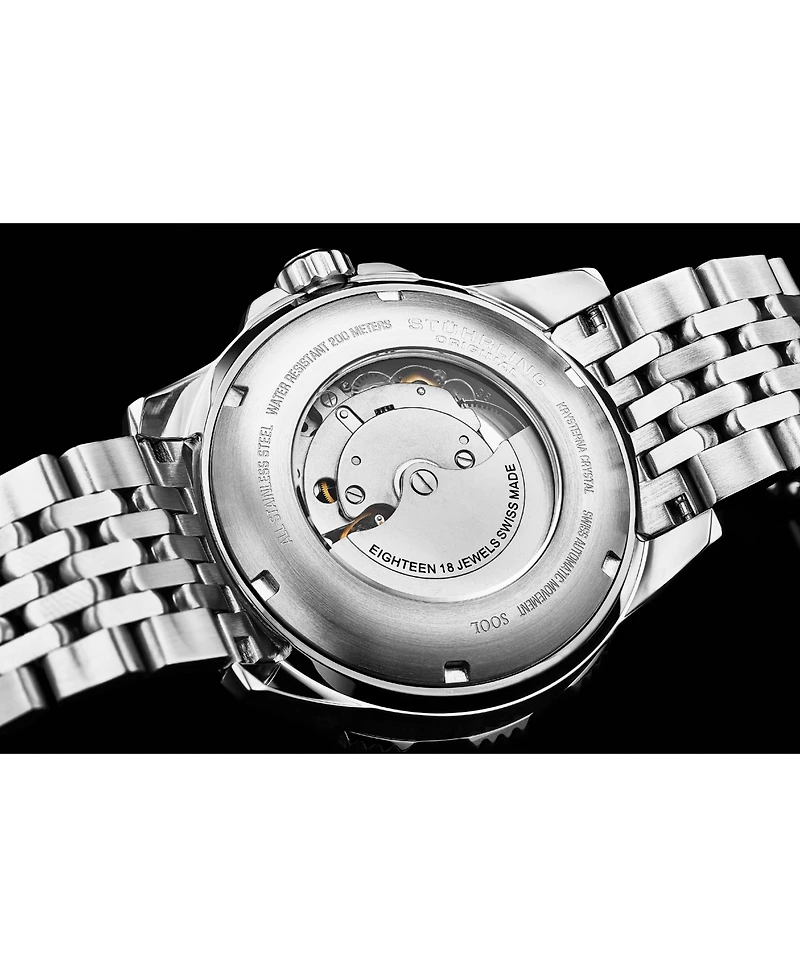 Stuhrling 1006 Men s Automatic Dive Watch Swiss Movement Black Dial Luminous Hands Unidirectional Bezel Stainless Steel Beaded Bracelet Date Window