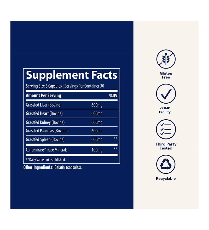 Trace Minerals Beef Organ, 600mg - Bone & Energy Health Support Supplement - Nutritional Supplement Aids Healthy Organs