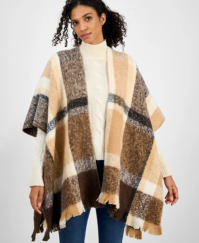 Style & Co Overscale Plaid Fringe Topper, Macy's Exclusive