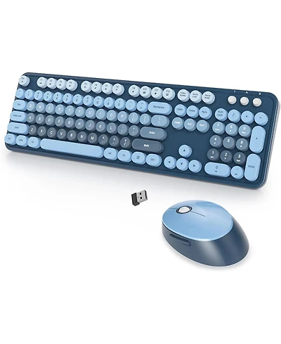 Risokeys Wireless Keyboard and Mouse Set, Retro Typewriter, 2.4GHz Full Size 104-Key Cute Keyboard with Number Pad, Colorful with Round Keycaps for Wi