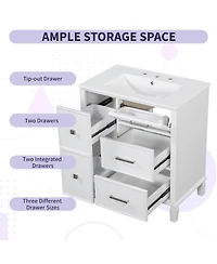 Casainc 30" Bathroom Vanity with Ceramic Sink, Flip-Out Drawer for Plumbing, Soft Close Drawers