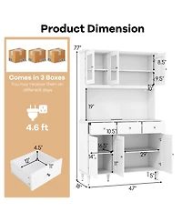 Gymax 77'' Tall Kitchen Pantry Storage Cabinet with Led Lights and Power Outlets