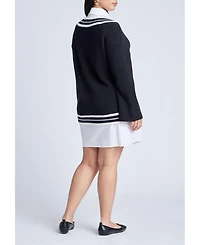 Eloquii Women's Plus Striped Sweater Twofer Mini Shirt Dress