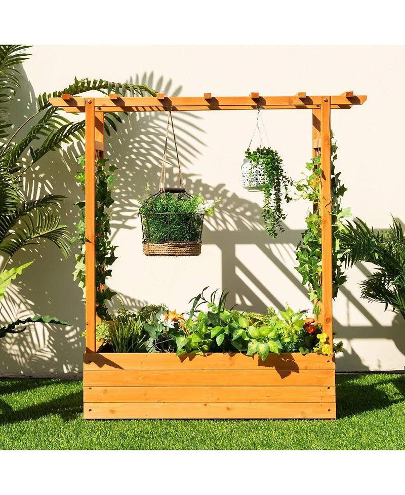 Gymax Raised Garden Bed Planter Box w/ Side & Top Trellis for Vine Climbing Plants