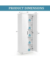 Gymax 70'' Storage Cabinet Freestanding Pantry Cabinet w/2 Doors & 5 Shelves