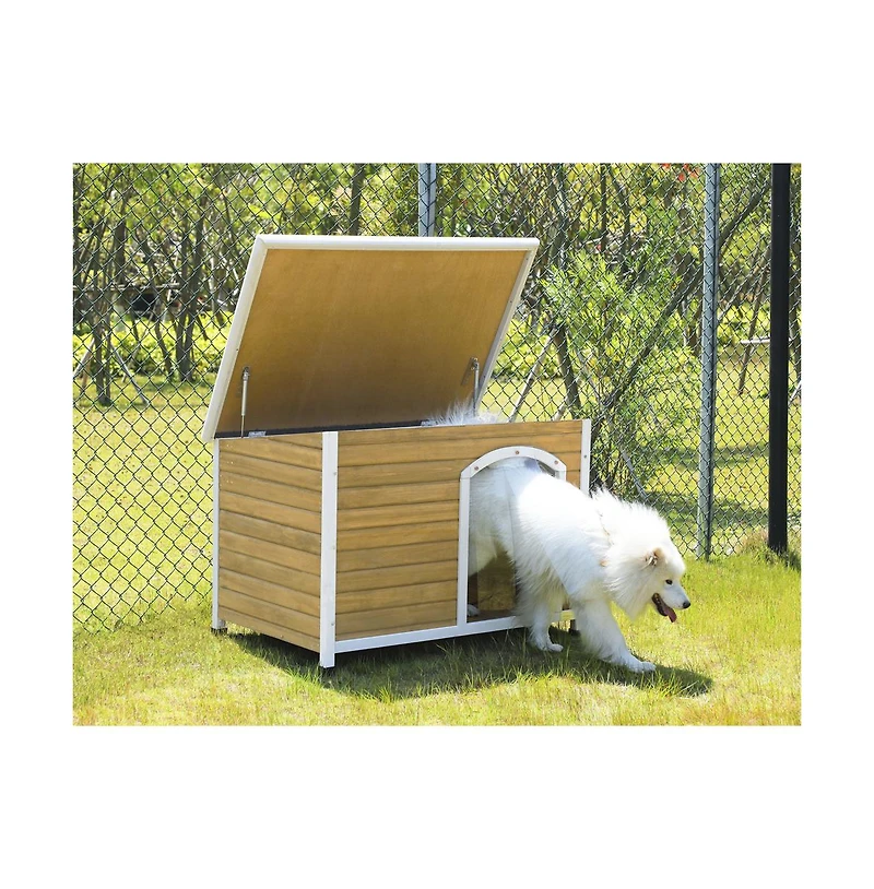 Aostirmotor Yellow Medium Wooden Outdoor Dog House with Adjustable Plastic Feet and Elevated Floor