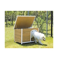 Aostirmotor Yellow Medium Wooden Outdoor Dog House with Adjustable Plastic Feet and Elevated Floor
