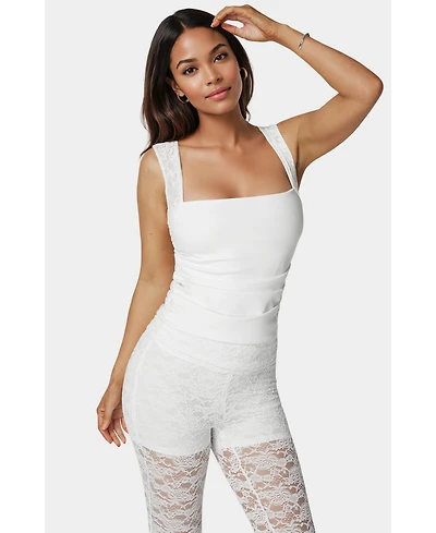 Bebe Shirring Lace Sleeve Top