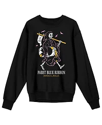 Pabst Blue Ribbon Men's Grim Reaper Enjoying a Beer Adult Black Crew Neck Sweatshirt-3XL