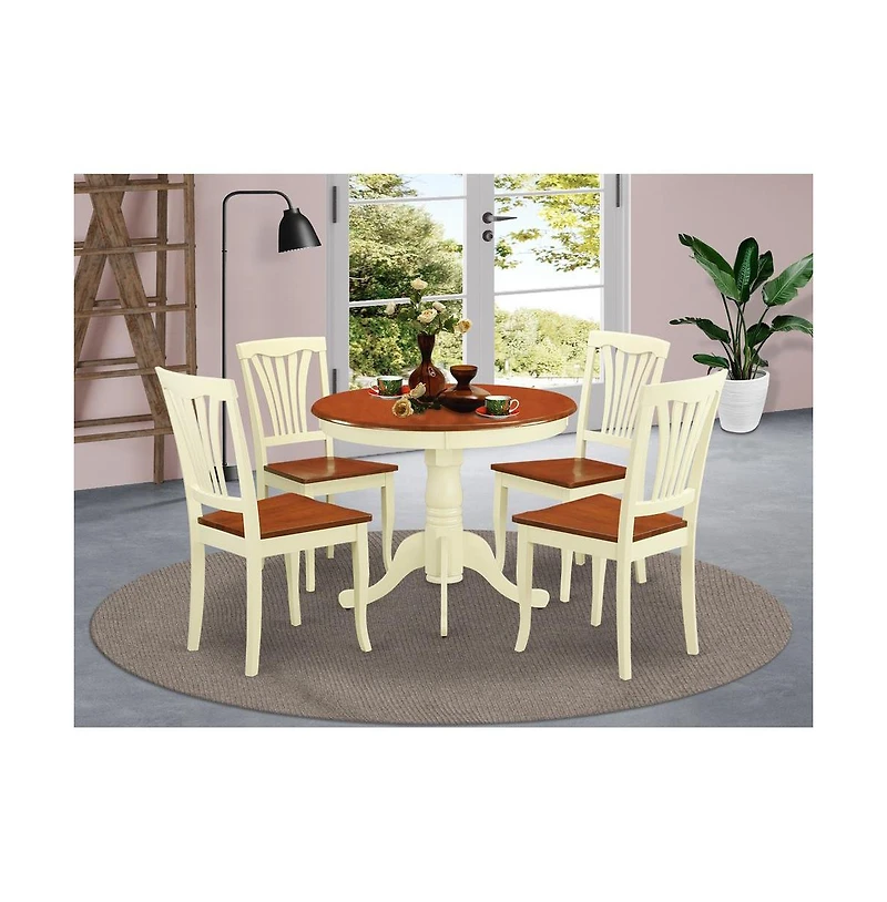 East West Furniture 5 Pc small Kitchen Table set-round Kitchen Table and 4 Chairs for Dining room