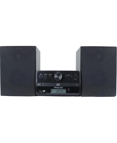 Philco Stereo Shelf Systems Tray Loading Cd Player with Digital Fm Radio, Bluetooth Streaming, Remote Control in Black | Lcd Display | 3.5mm Headphone