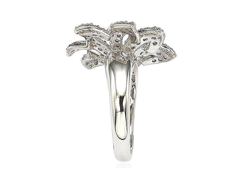 Suzy Levian Sterling Silver Sapphire & Created White Flower Ring