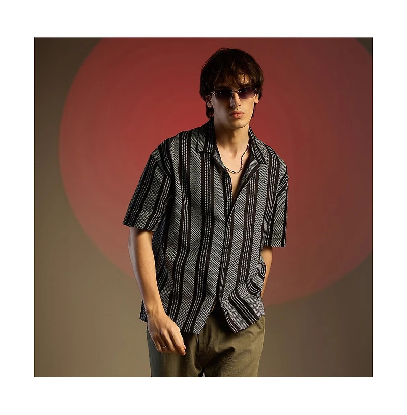 Campus Sutra Men's Woven Striped Oversized Shirt