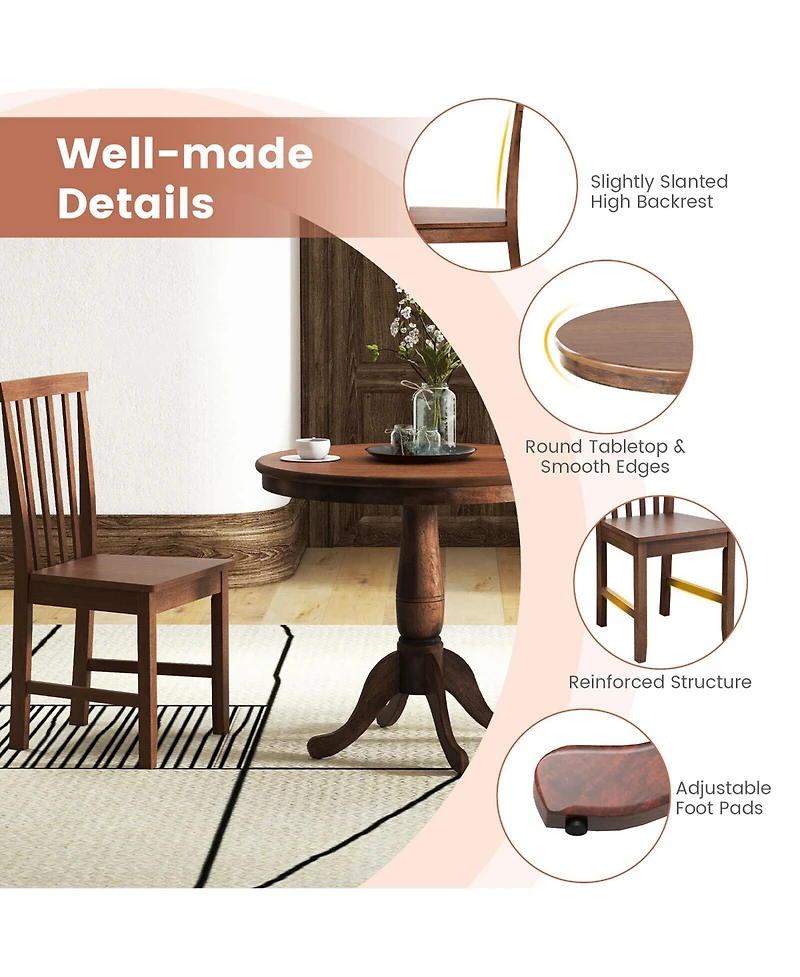 Gymax 3-Piece Dining Kitchen Table Dining Set Mid-Century Round WoodenTable & 2 Chairs