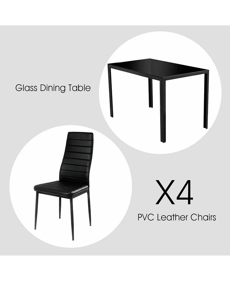 Gymax 5 Piece Table Chair Kitchen Dining Set Furniture Glass Metal