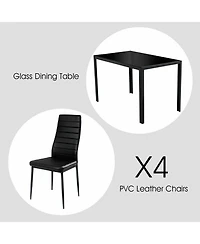 Gymax 5 Piece Table Chair Kitchen Dining Set Furniture Glass Metal