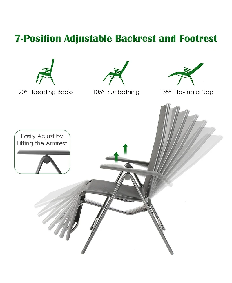 Costway Outdoor Foldable Reclining Chair Aluminum Frame 7-Position Adjustable