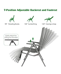 Costway Outdoor Foldable Reclining Chair Aluminum Frame 7-Position Adjustable