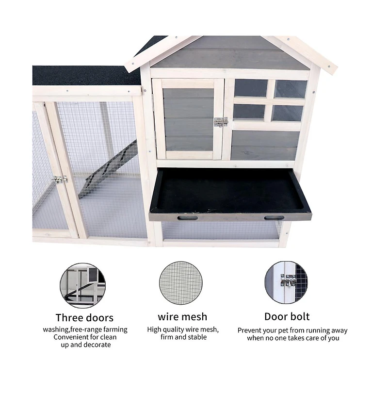 Aostirmotor Outdoor Gray Wood Pet House with a Deeper Pull Out Tray for Small Animals